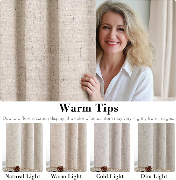 H.VERSAILTEX Polyester Blackout Curtains 96 Inches Long, 100% Absolutely Blackout Elegant Curtains for Bedroom, Thermal Insulated Linen Drapes Grommet Curtains with White Liner, 2 Panels, Natural