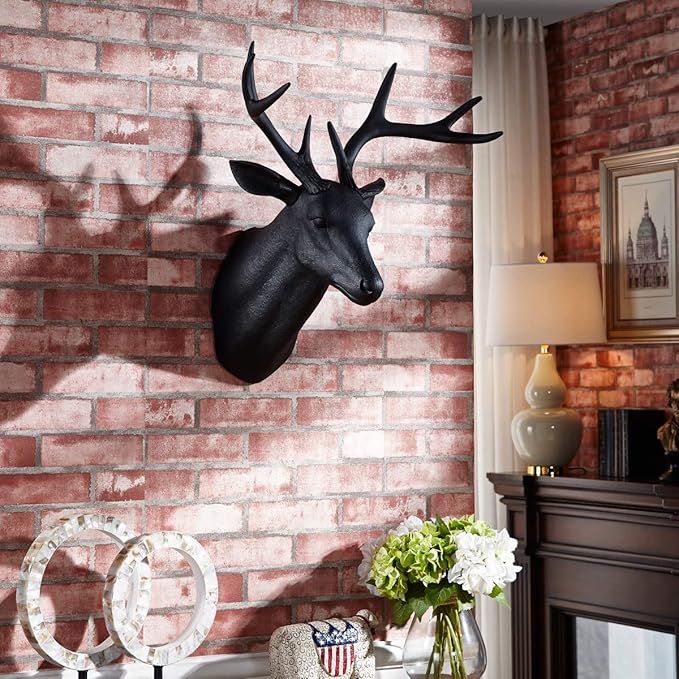 Notakia Wall Charmers Large Black Faux Deer Head Faux Taxidermy Animal Head Wall Decor - Handmade Farmhouse Decor - Rustic Wall Decor Deer Antlers