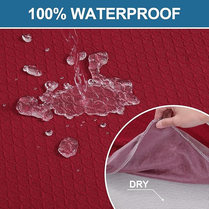 Smiry Waterproof Seat Covers for Dining Room Chairs Set of 4, Stretch Jacquard Removable Washable Chair Seat Slipcovers Protector, No Rear Covers, Wine Red