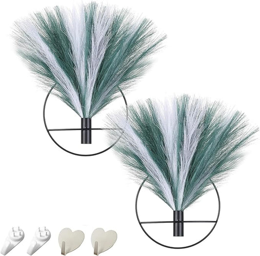 Pretty Jolly Boho Wall Decor, Wall-Mounted Metal Vase, Hanging Artificial Pampas Display, Fake Plant 2 Pack,OldGreen,White,Black