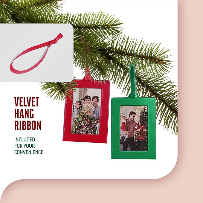 Klikel Christmas Photo Ornament Frames - Red & Green Mini Picture Frames - Set of 8 - Small Holiday Frames For Gifts or Hanging on Christmas Trees