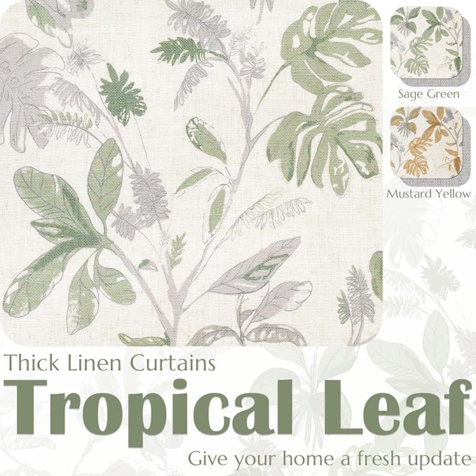 jinchan Linen Valance Double Layer Kitchen Window Curtain Green Leaf on Beige Valance for Living Room Cafe Farmhouse Light Filtering Rustic French Country Curtain 18 Inch Rod Pocket 1 Panel