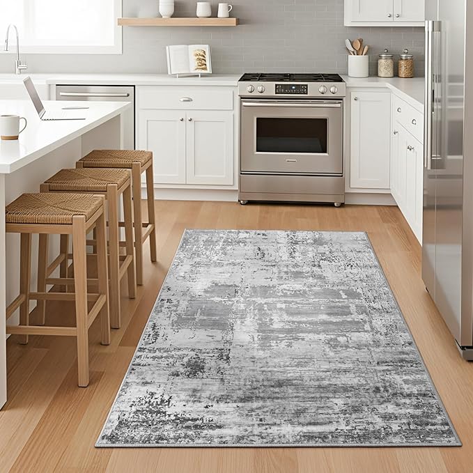 HOMORE Area Rug 3x5 Grey Rugs for Entryway, Small Rug for Bedroom Non Slip Washable Abstract Door Mat 36x60inch for Indoor Entrance, Modern Carepet for Kitchen Floor,Kids Room, Dorm
