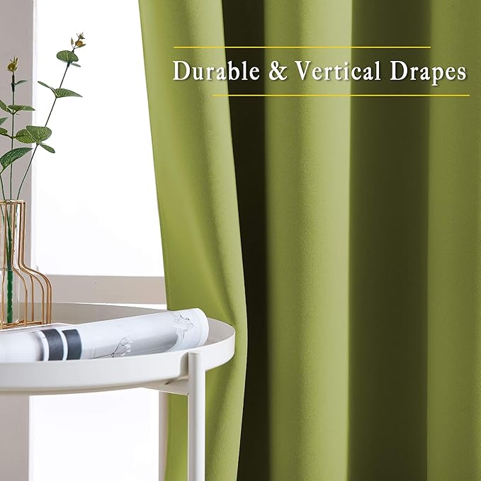 NICETOWN Bedroom Sunlight Block Curtains - Triple Weave Microfiber Grommet Top Thermal Insulated Solid Light Blinds Panels/Drapes for Kid's Room (Fresh Green, 1 Pair, 52 inches by 95 Inch)