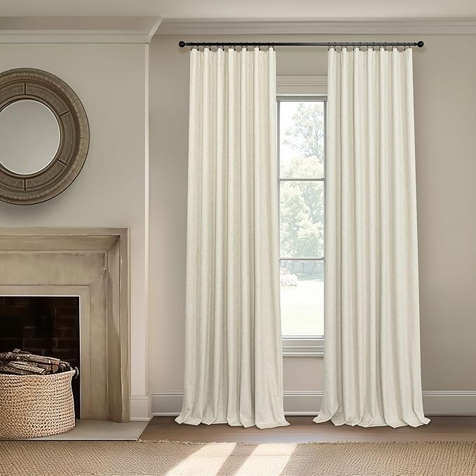Short Linen Blackout Curtains for Bay Windows 48 Inch Length Bedroom Living Room Bathroom Heat Light Blocking Cute Curtains 48 Inches Long 2 Panels Set Burlap Drapes 52x48 Back Tab & Rod Pocket Beige