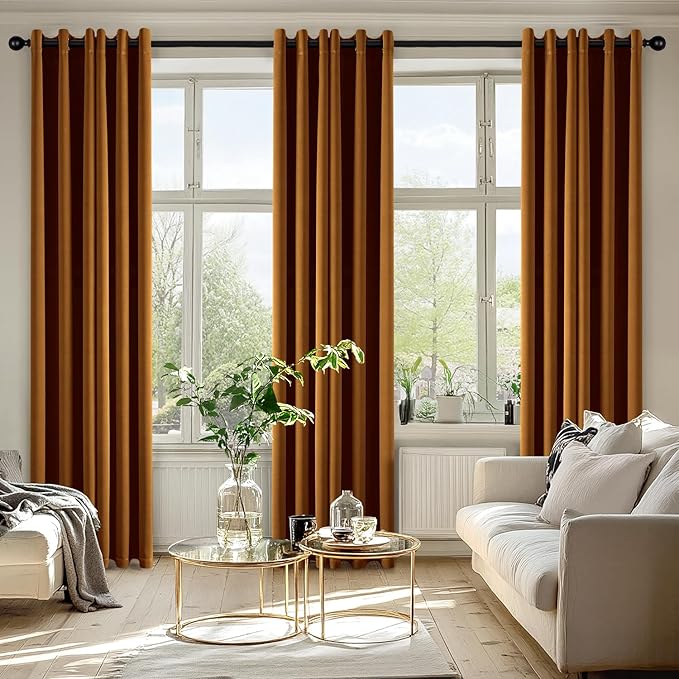 MIULEE Gold Brown Blackout Curtains for Bedroom Living Room 84 Inches Long 2 Panels, Thermal Insulated Room Darkening Drapes Grommet Noise Reducing Light Blocking Window Treatments 40x84 inch