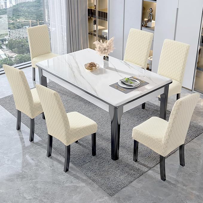 Genina Waterproof Chair Covers for Dining Room 6 Pack, Dining Chair Cover Removable Parson Chair Slipcover Chair Protectors Covers for Kitchen (Argyle-Beige, 6 PCS)