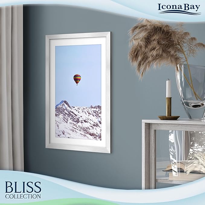 Icona Bay - 11x17 Silver Picture Frame with Removable Mat to 9x14 Photo - Modern Style Engineered Wood Poster Frame - Wall Mount Only - Bliss Collection