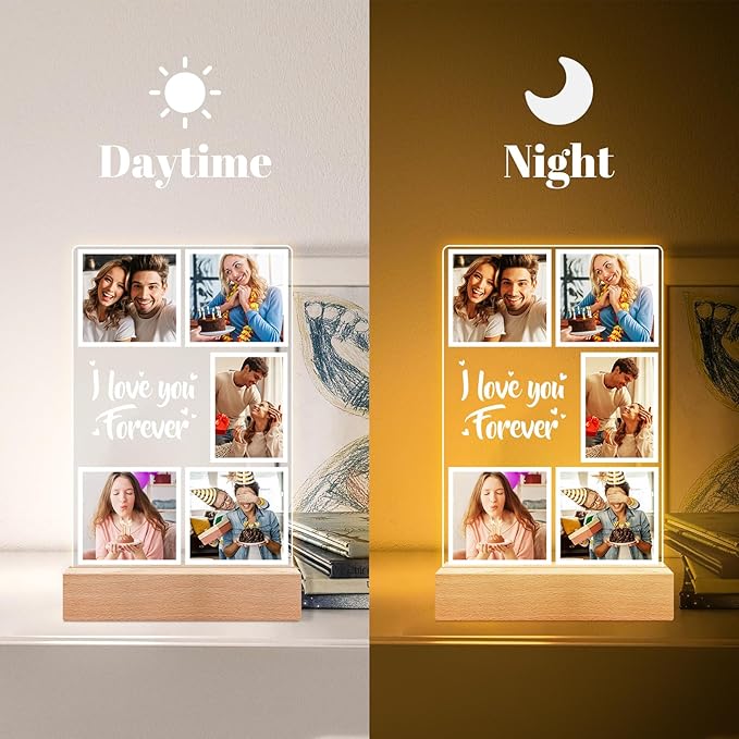 Custom Picture Frames, Customized Photo Frame with Night Light, Personalized Picture Frame, Personalized Anniversary Couples Gifts for Women Men Her Him Girlfriend Boyfriend Wife