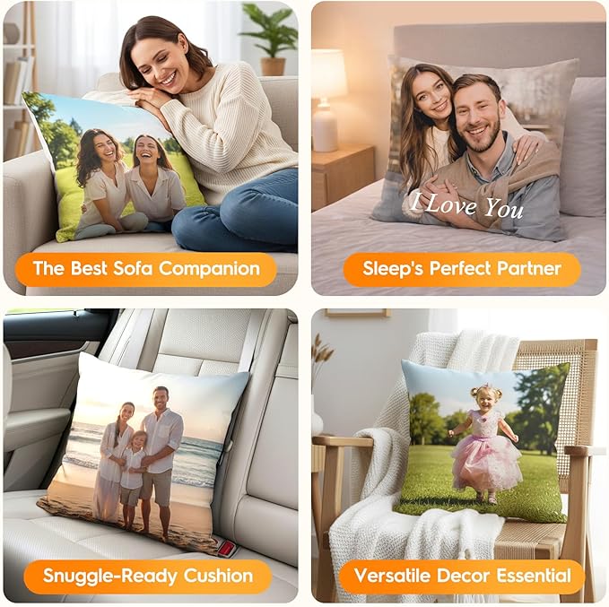 Custom Pillow with Picture - Included Insert, Personalized Photo Pillow Double-Sided Printing with 5 Sizes, Custom Pet Memorial Gifts, Love Keepsake, Decorative Throw Pillow