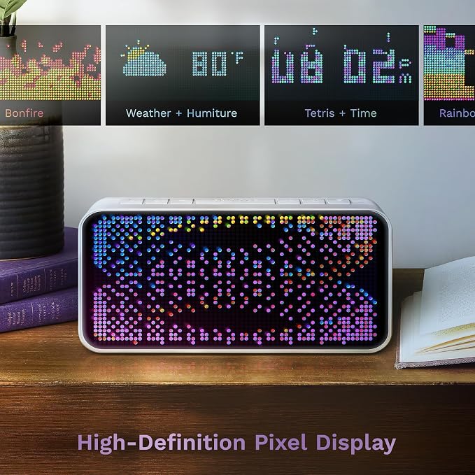 Dekala PixelRise Smart Alarm Clock for Bedroom,Pixel Art LED Dot Matrix Display, Weather Temperature Animation, Loud Dual Alarm for Heavy Sleeper, Sleep White Noise, WiFi Weather & DST Time Sync, App - Image 5