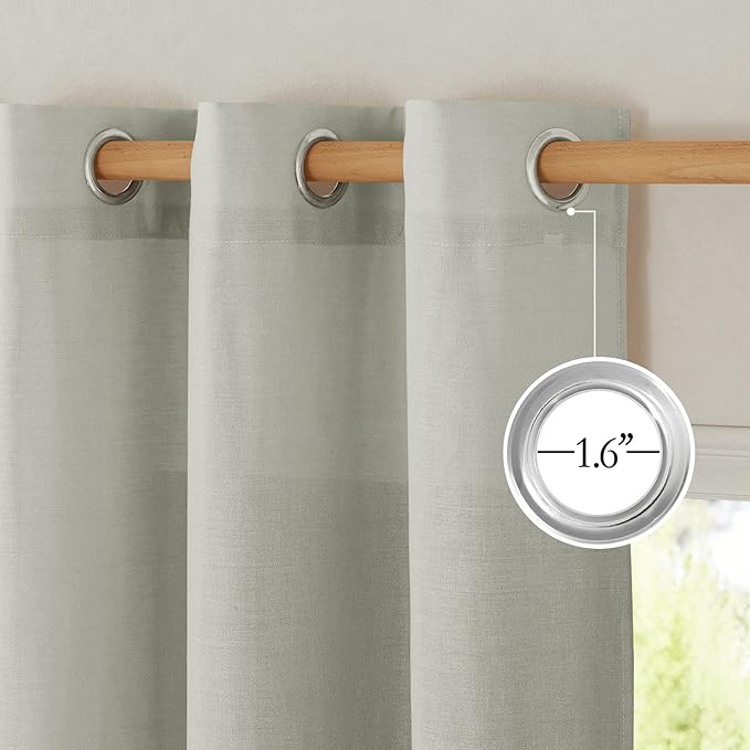 NICETOWN Linen Flax Semi Sheer Curtains 94" Length, Grommet Window Treatments Privacy Added with Light Penetration Vertical Drapes for Loft/Home Office, Gray, W55 x L94, 2 Panels
