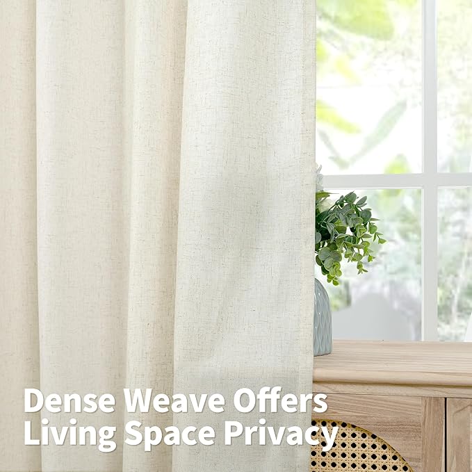 YoungsTex Natural Linen Semi Sheer Curtains 84 Inch Length for Living Room, Light Filtering Window Drapes Privacy with Grommet No See Through for Bedroom, 2 Panels, 38 X 84 Inch
