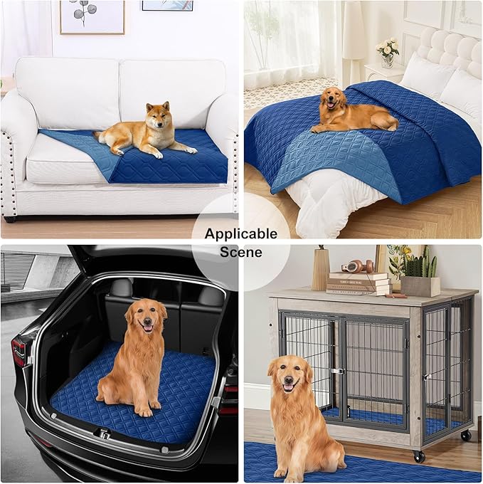 Smiry Reversible Waterproof Couch Covers for Sofa, Washable Dogs Pet Couch Covers for 3 Cushion Sofa Pet Friendly, Water Resistant Furniture Protector Slipcover, Geometric (30"x53", Navy/Blue)