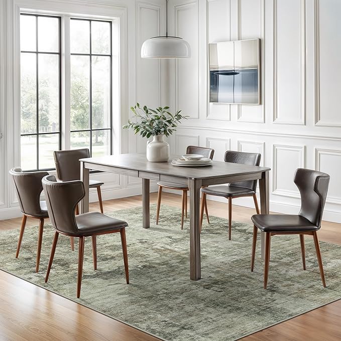 Soalmost Area Rug 6x9 Abstract Living Room Washable Rugs Green Black Non Slip Low Pile Carpet for Bedroom Dining Room Foldable Thin