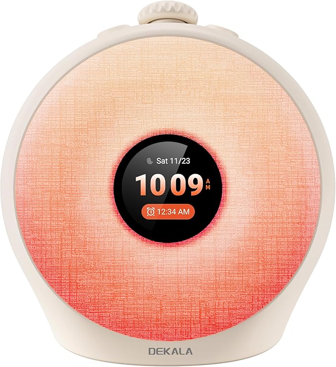 Dekala Sunrise Alarm Clock for Heavy Sleepers with Pulse Wake, Sunset Sound Machine with Breathing Ambient Light, Loud Alarm for Bedrooms, Wake Up Light, Digital Color Display & 7 Themes, No App by Dekala