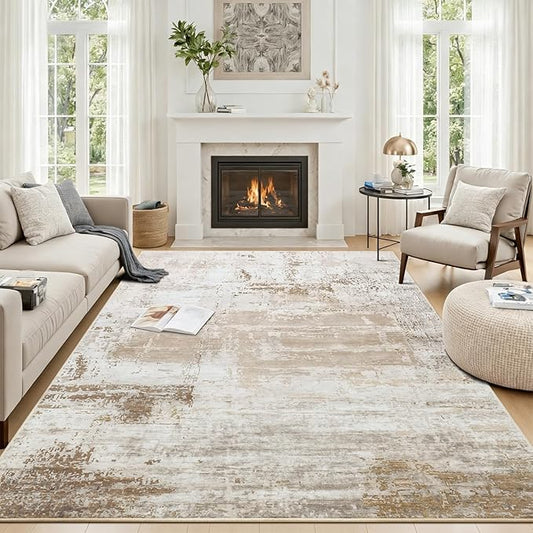 HOMORE Living Room Rug 8x10 Large Rug Beige Area Rugs Non Slip Washable Rugs for Bedroom Dining Room Abstract Carpet for Farmhouse Kids Playroom Classroom