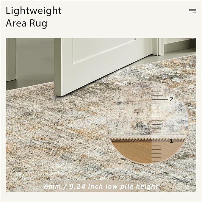 Soalmost Abstract Rug 5x7 Machine Washable Area Indoor Orange Low Pile Non-Slip Foldable Thin Accent Rugs for Bedroom Living Room Dining Room