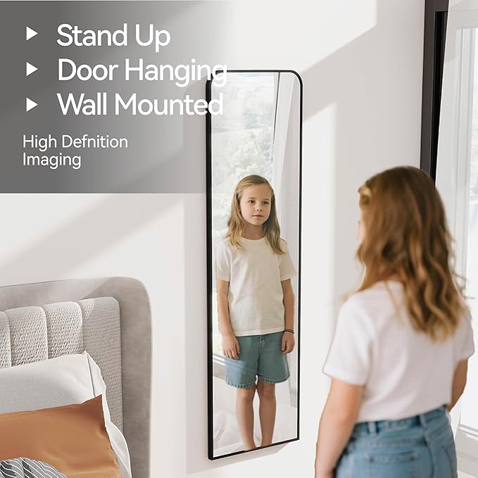 SCWF-GZ Rectangle 57x16 Mirror Full Length Wall Mounted Hanging or Against Wall Metal Frame Dressing Make-up Mirrors for Entryway Bedroom Bathroom Living Room 57 16 inch Black