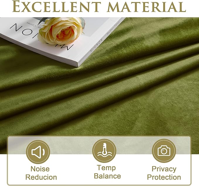 StangH Olive Green Curtains 108 inches Long, Super Soft Velvet Luxury Home Decor, Christmas Holiday Backdrops for Party/Living Room/Bedroom/Office, W52 x L108, 2 Panels