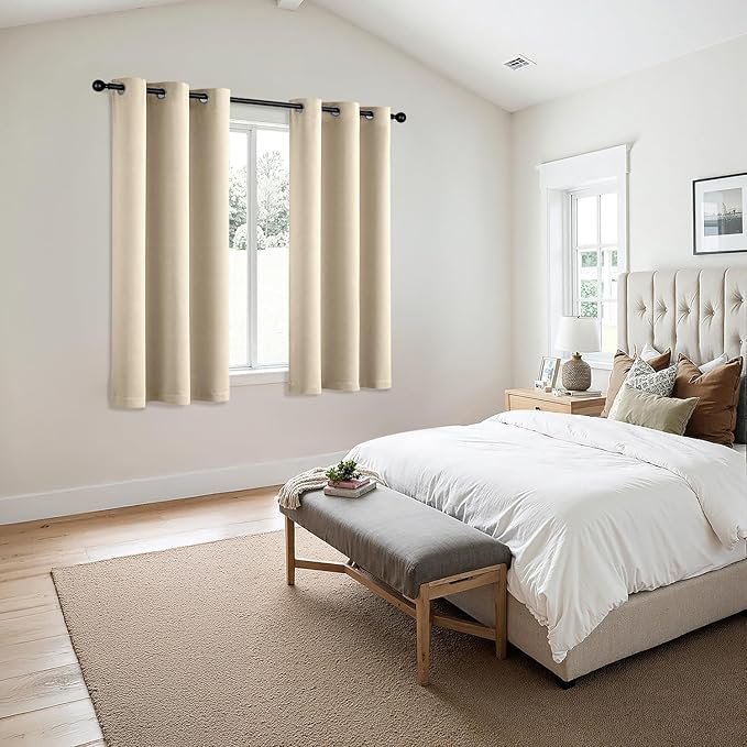 MIULEE Cream Beige Blackout Curtains for Bedroom Living Room 45 Inches Long 2 Panels, Thermal Insulated Room Darkening Drapes Grommet Noise Reducing Light Blocking Window Treatments 40x45 Inch