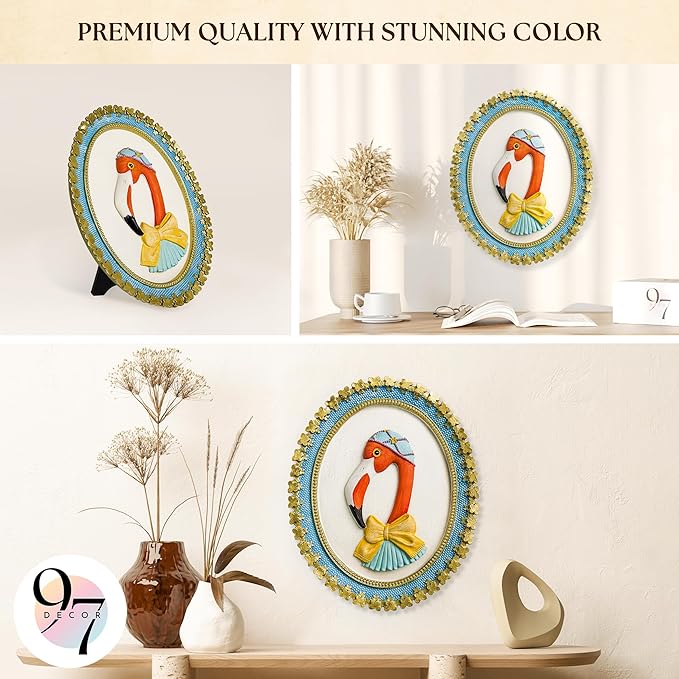 97 Decor Flamingo Wall Sculptures Home Decor - Oval Frame Vintage Animal Wall Art, Trendy Flamingo Decor For Bedroom Dorm, Cute Girl Room Decorations