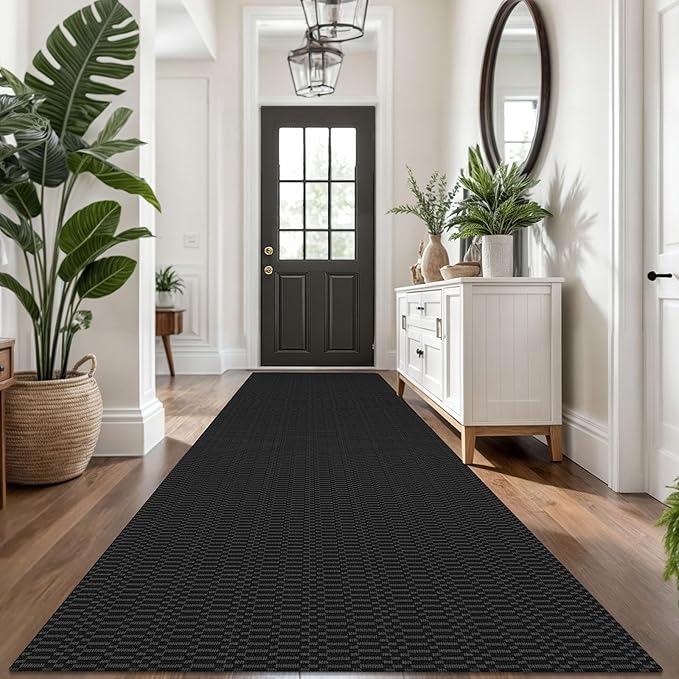 KOZYFLY Washable Runner Rug 3x14 ft Hallway Kitchen Runner Rugs with Rubber Backing Bobo Non Slip Entryway Runner Indoor, Long Carpet Runners for Hall Kitchen Entryway, Black/Grey