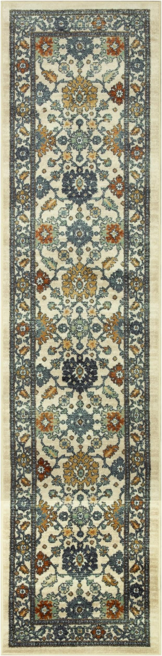 Maples Rugs Benton Oriental Runner Rug – Made in USA – Washable, Non-Slip, Low Profile Indoor Rug for Hallway, Kitchen, and Laundry Room, 2' x 8', Beige