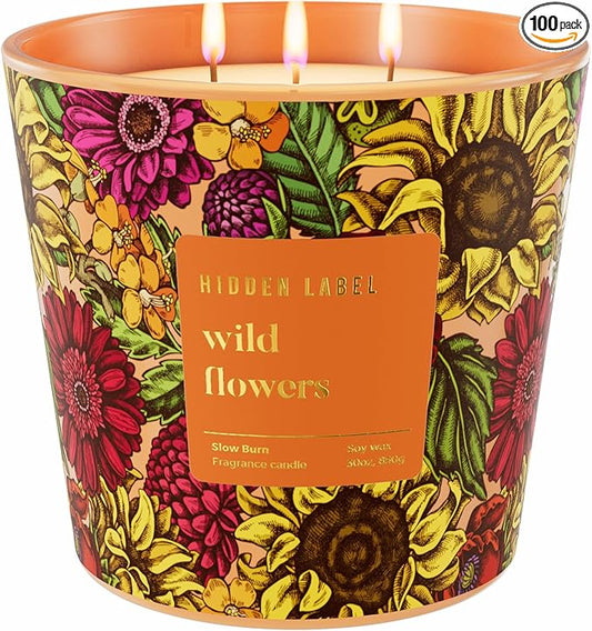 Wild Flowers Scented Candle, 30oz Natural Soy Wax, Large 3 Wicks Luxury Aromatherapy | Natural Candles Non-Toxic | 100+ Hour Clean Burn,Long Lasting Big Candles for Home Decor,Stress Relief,SPA