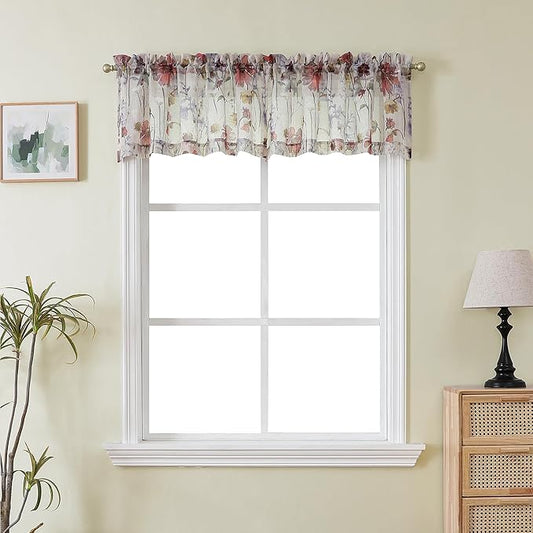 OWENIE Crushed Valance Sheer Curtains 14 Inches Length 2 PCS, Small Modern Printed Kitchen Valance Living Room Bathroom, Light Filtering Curtains, Rod Pocket Top Window Treatment Decor, 42Wx14L