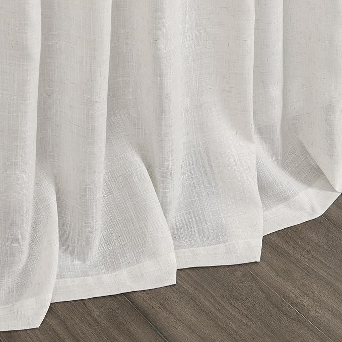 Nanspring Natural Linen Curtains 63 Inch Length for Living Room Country Light Filtering Semi Sheer Curtains Farmhouse Decor Curtain for Bedroom Dinner Room Back Tab and Rod Pocket 52x63, 2 Panels