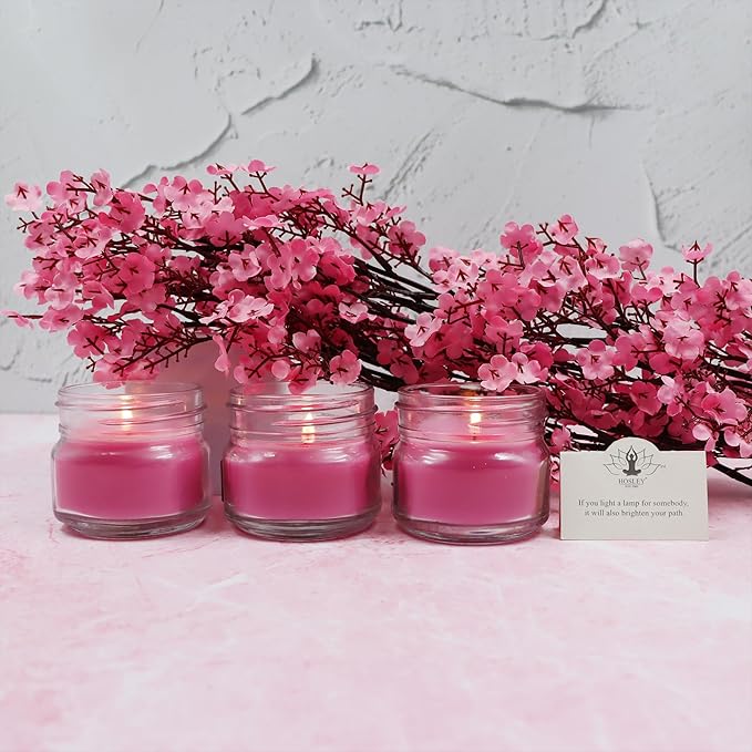 Hosley Jar Candle Pink Sunset Scented Classic 3oz Clear Glass Jar Single Wick Candle, Over Upto 20 Hours of Burn Time, Ideal for Creating Relaxing Ambience & Holiday Gifting