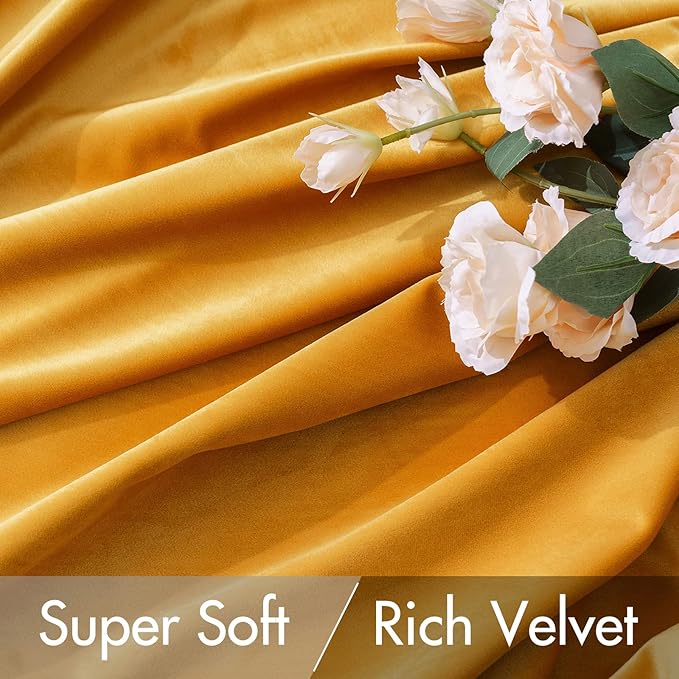 MIULEE Velvet Curtains 84 inches 2 Panels - Luxury Blackout Curtains for Bedroom Living Room Thermal Insulated Fall Decor Super Soft Window Drapes Rod Pocket & Back Tab, Mustard Yellow