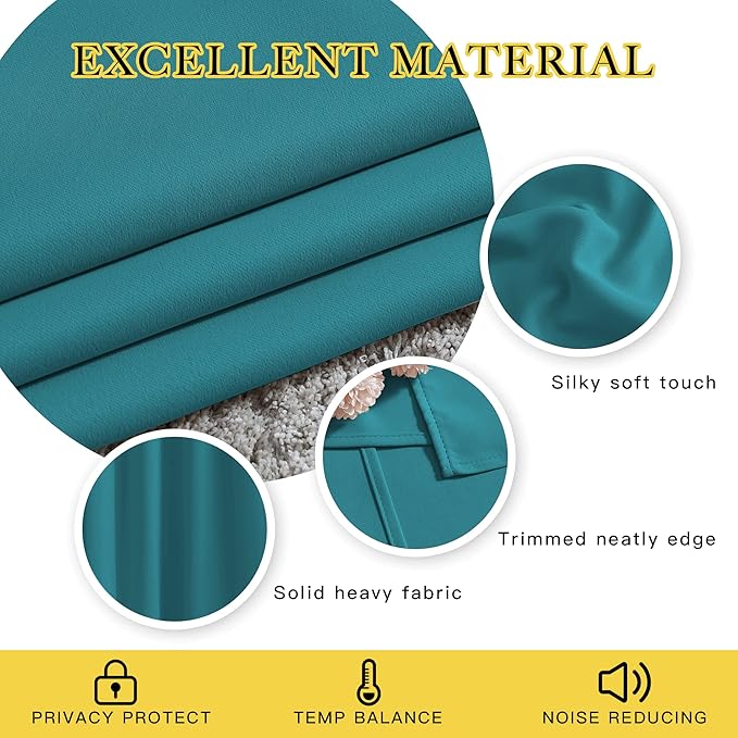 NICETOWN Blackout Curtains 54 inch Length for Bedroom - Grommet Thermal Insulated Extra Wide Window Curtains for Kids Room/Home Office, Peacock Teal, W66 x L54, Set of 2