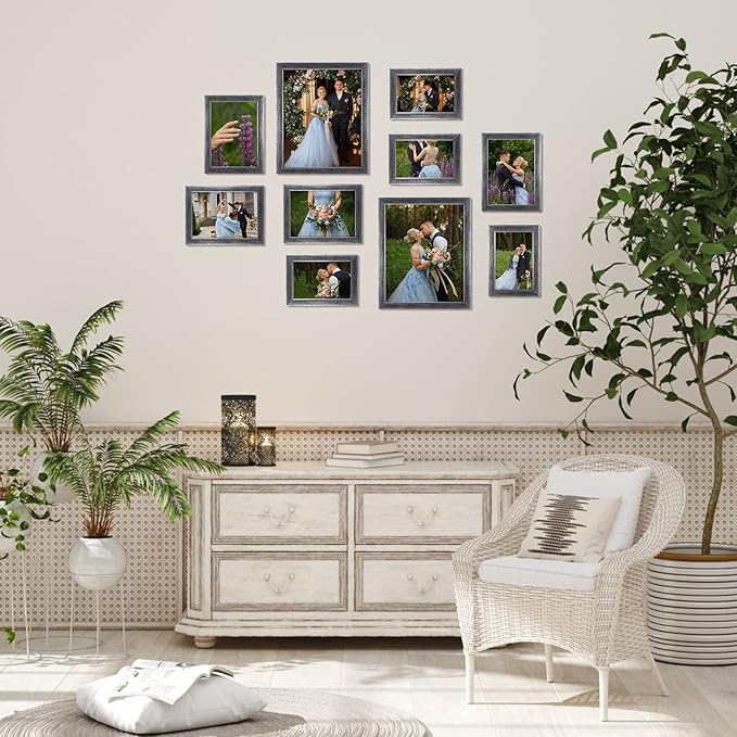 Giftgarden 10-Pack Distressed Silver Picture Frames for Various Sizes Photos, Four 4x6, Four 5x7, Two 8x10, Multi Assorted Antique Silver Frame Collage for Wall or Tabletop