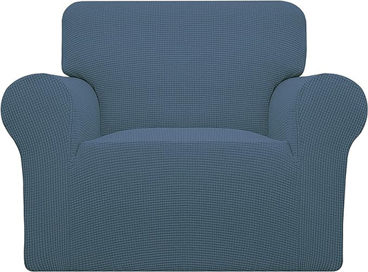 Easy-Going Stretch Oversized Chair Sofa Slipcover 1-Piece Couch Sofa Cover Furniture Protector Soft with Elastic Bottom for Kids Spandex Jacquard Fabric Small Checks Bluestone