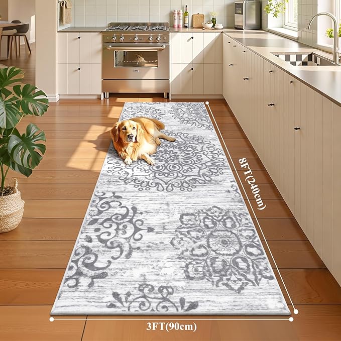 HEBE Hallway Runner Rug 3'x8' Washable Vintage Distressed Area Rugs Non Slip Laundry Rug Runner Boho Floor Carpet Runners for Hallways Entryway Laundry Room Kitchen Bathroom