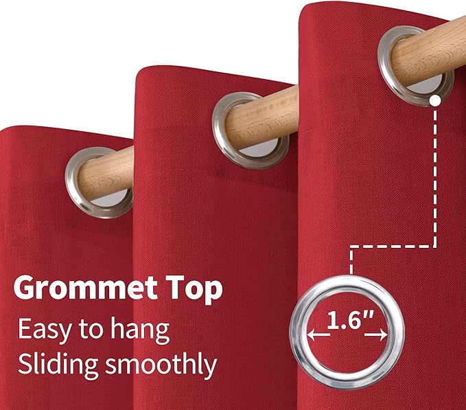 YoungsTex Red Linen Semi Sheer Curtains 72 Inch Length for Living Room, Light Filtering Window Drapes with Grommet Privacy for Dining Bedroom, 2 Panels, 52 X 72 Inch
