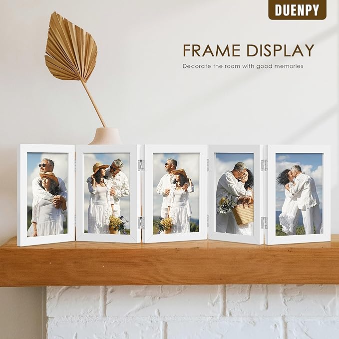 5 Folding 4x6 Picture Frame Horizontal Engineered Wood Accordion Photo Frame with Plexiglass Tabletop Bookshelf Display White