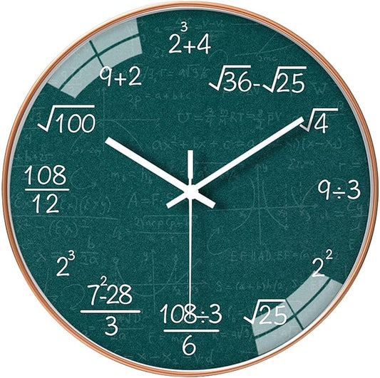 12 Inch Math Wall Clock Silent Non Ticking Movement Quality Quartz Wall Clock for Office Classroom/School/Home/Kitchen/Living Room Wall Decorations (Blue)