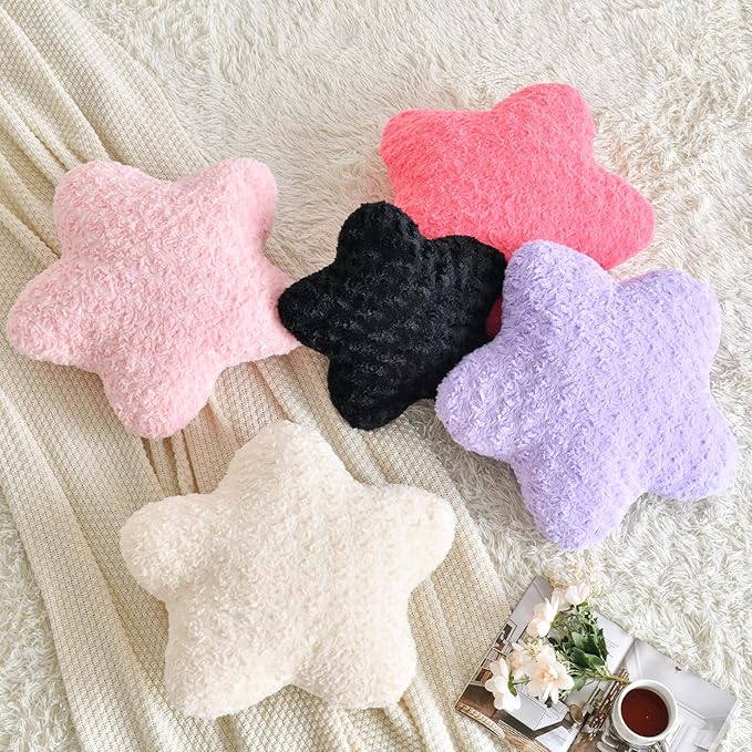 Star Pillow, 14.9" Star Shaped Plush Pillow for Couch Bed Sofa, Cute Decorative Throw Pillows with Soft Faux Fur Room Decor for Bedroom Living Room (Beige)