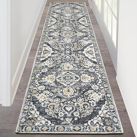 HEBE Hallway Runner Rug 2'x8' Washable Vintage Distressed Area Rugs Non Slip Laundry Rug Runner Boho Floor Carpet Runners for Hallways Entryway Laundry Room Kitchen Bathroom