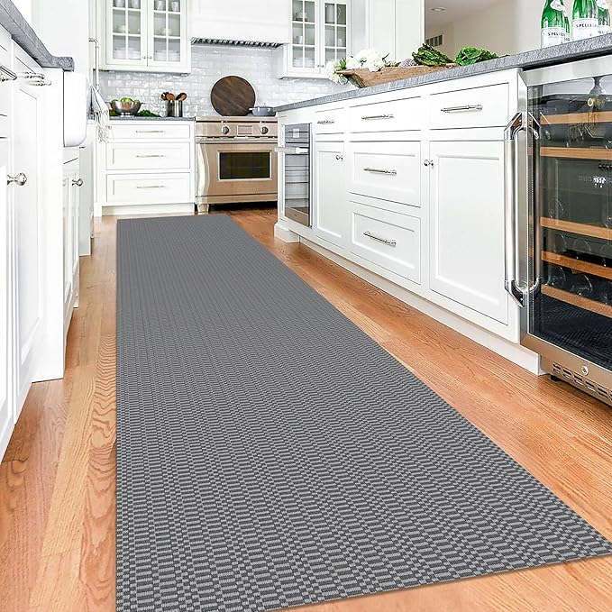KOZYFLY Washable Runner Rug 3x12 ft Hallway Kitchen Runner Rugs with Rubber Backing Bobo Non Slip Entryway Runner Indoor, Long Carpet Runners for Hall Kitchen Entryway, Grey/Charcoal Grey