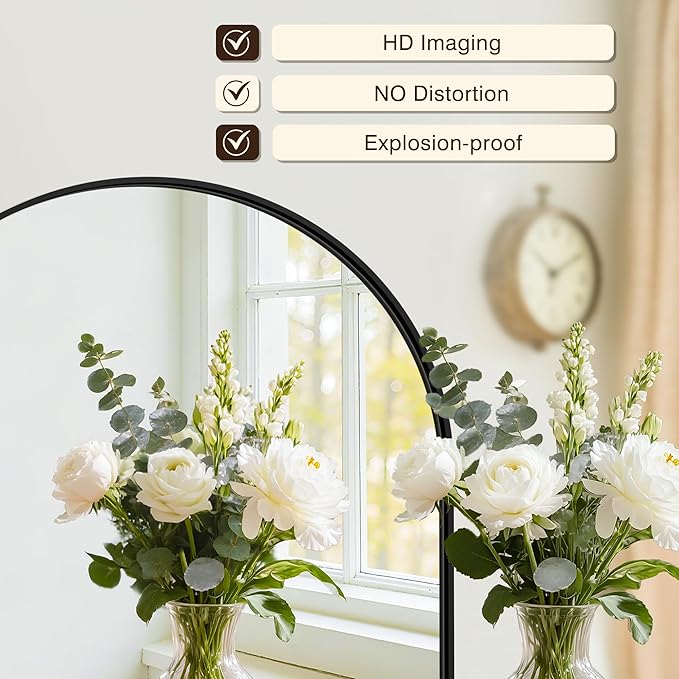 Vanity Bathroom Mirror for Wall, 40"x30" Arched Bathroom Mirror for Over Sink, Arched Metal Frame for Bedroom, Living Room, Entryway, Hanging or Leaning, Black