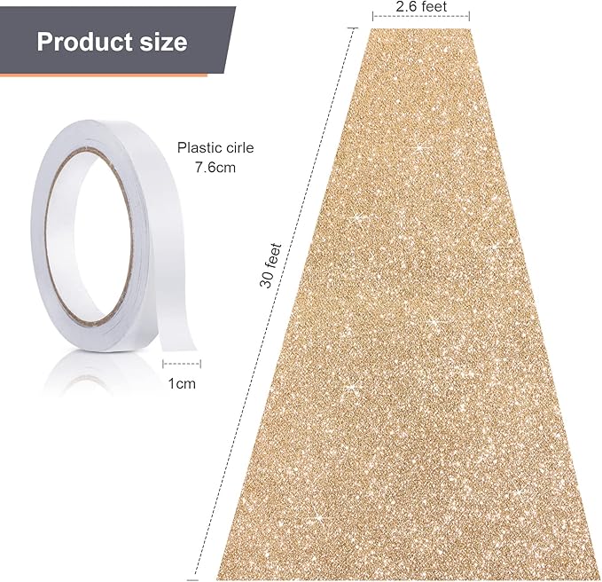 Tatuo Carpet Runner 2.46 x 30 ft Runway Rug 55 GSM Thickness with Carpet Tape for Prom Graduation Wedding Outdoor Indoor Hallway Movie Party Decoration Rug(2.46 x 30 Feet,Glitter Champagne)