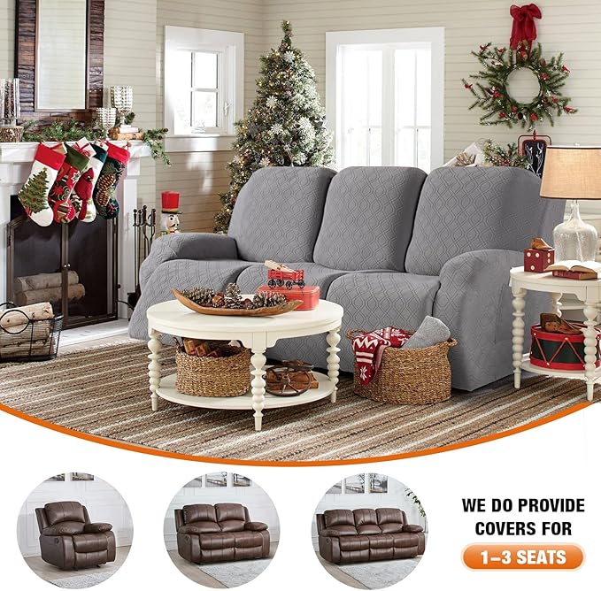 VANSOFY Recliner Cover, 3-Pieces Stretch Reclining Couch Covers with Pockets Reclining Sofa Slipcovers 3 Seater Soft Washable Furniture Protector for Dogs Cats(Light Gray)