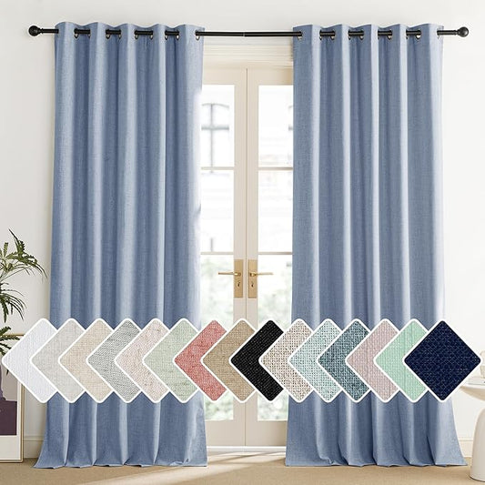 NICETOWN Stone Blue Vintage Linen 100% Blackout Curtains for Living Room, Thermal Insulated Curtains 120“ Long, Noise Reducing Window Treatment Drapes for Home Office, 62" Wide Per Panel, Set of 2