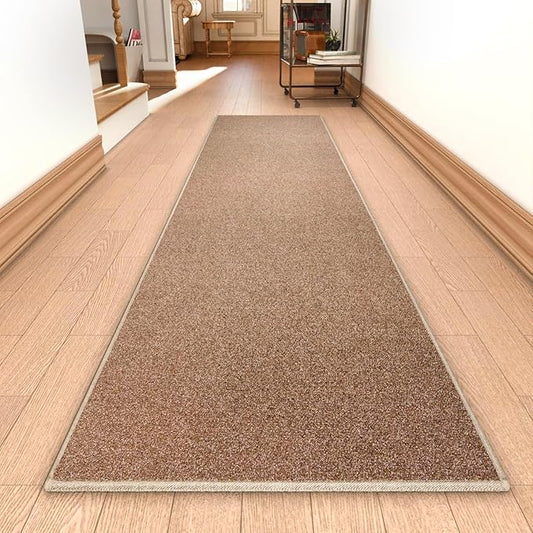 AREDO Runner Rug with Non Slip Rubber Backing, Washable Soft Floor Carpet for Kitchen, Hallway, Entryway Indoor, Bedroom, Laundry, Low Pile Area Rugs, Solid color with Pointillism style, 2*10 ft BROWN