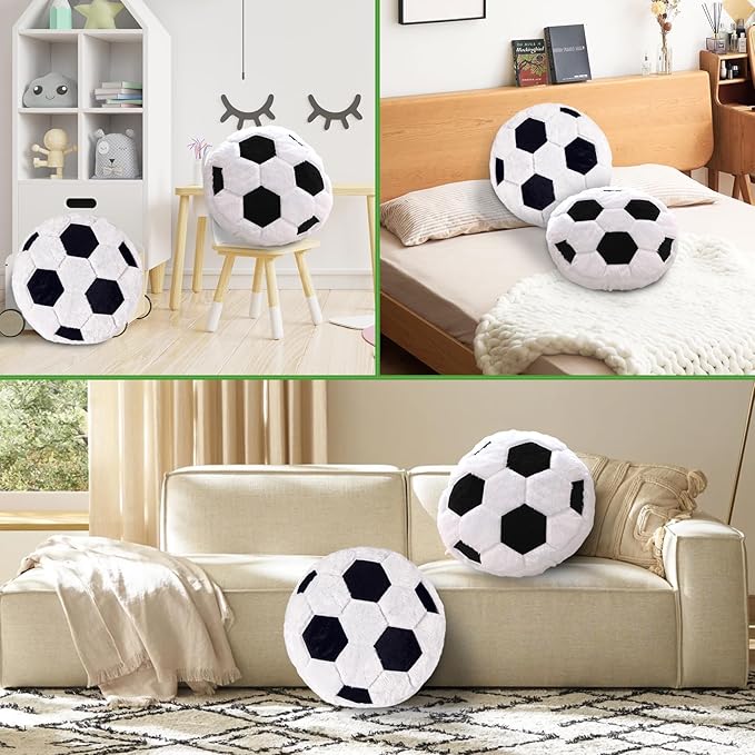 2Pcs Soccer Pillow Plush Round Throw Cushions, Realistic Soccer Ball Pillow for Couch Bedroom, Soft Fluffy Sports Decor Pillow, Ideal Soccer Decor Birthday Gift for Soccer Enthusiasts (15.8 Inch)