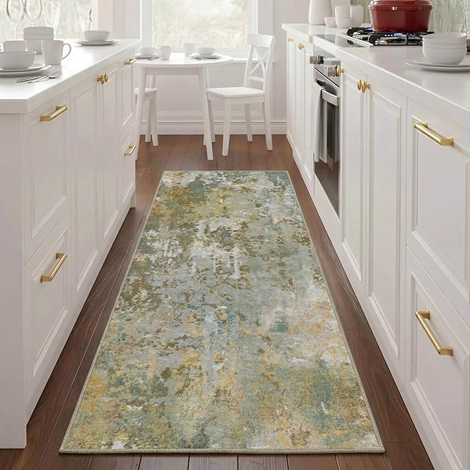 Green Rug Runners for Hallways Kitchen 2.6x8 Non Slip Washable Entryway Runner Rugs with Rubber Backing 8ft Long Carpet Runner for Laundry Bedroom, Low Pile Stain & Fade Resistant, Sage Green